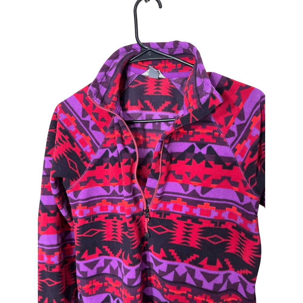 Eddie Bauer Womens Medium Fleece 1/4 Zip Pullover Aztec Geometric Red Purple - Picture 4 of 7